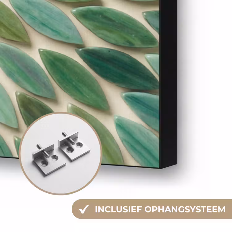Patroon - Blad - Groen - Abstract Textielframe zwart klein -USP_ophangsysteemNL