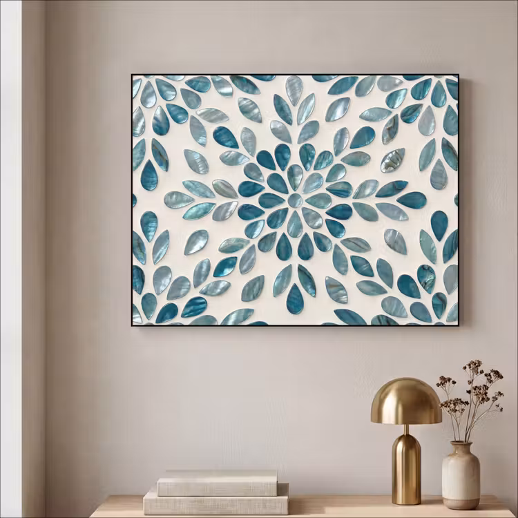 Patroon - Bladeren - Abstract - Modern - Turquoise Textielframe zwart klein -sfeer2