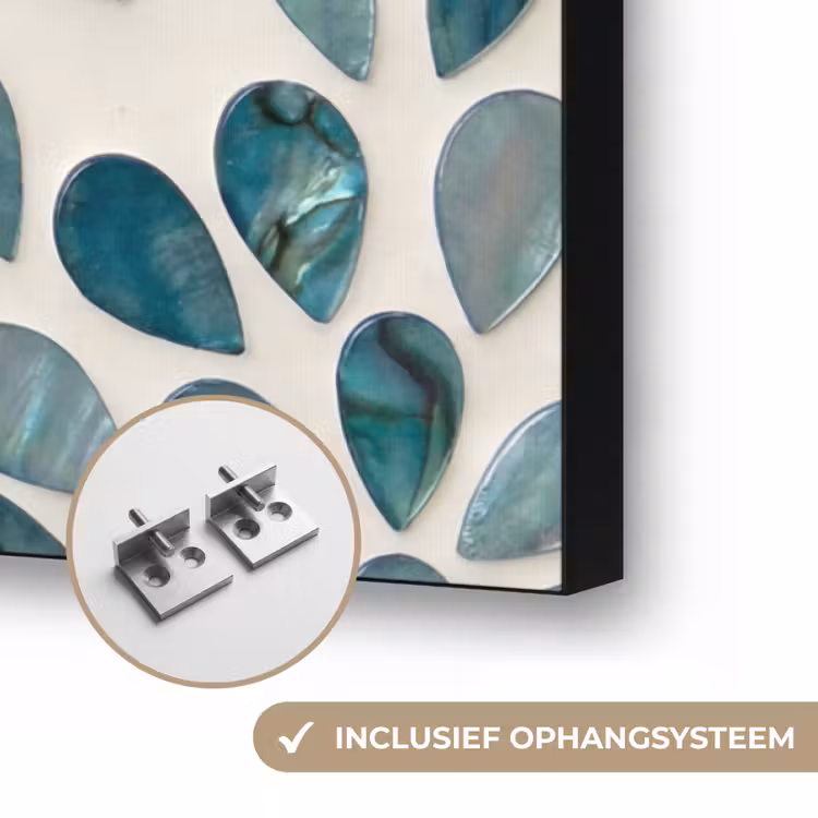 Patroon - Bladeren - Abstract - Modern - Turquoise Textielframe zwart klein -USP_ophangsysteemNL
