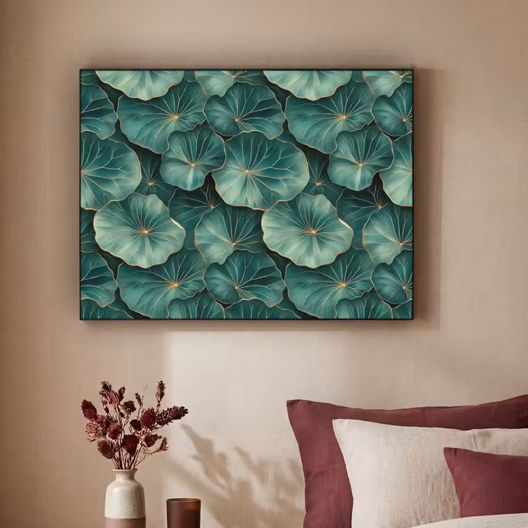Patroon - Bladeren - Groen Textielframe zwart klein 947 -sfeer1