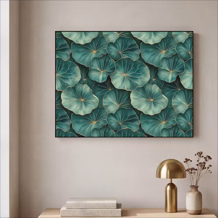 Patroon - Bladeren - Groen Textielframe zwart klein 947 -sfeer2