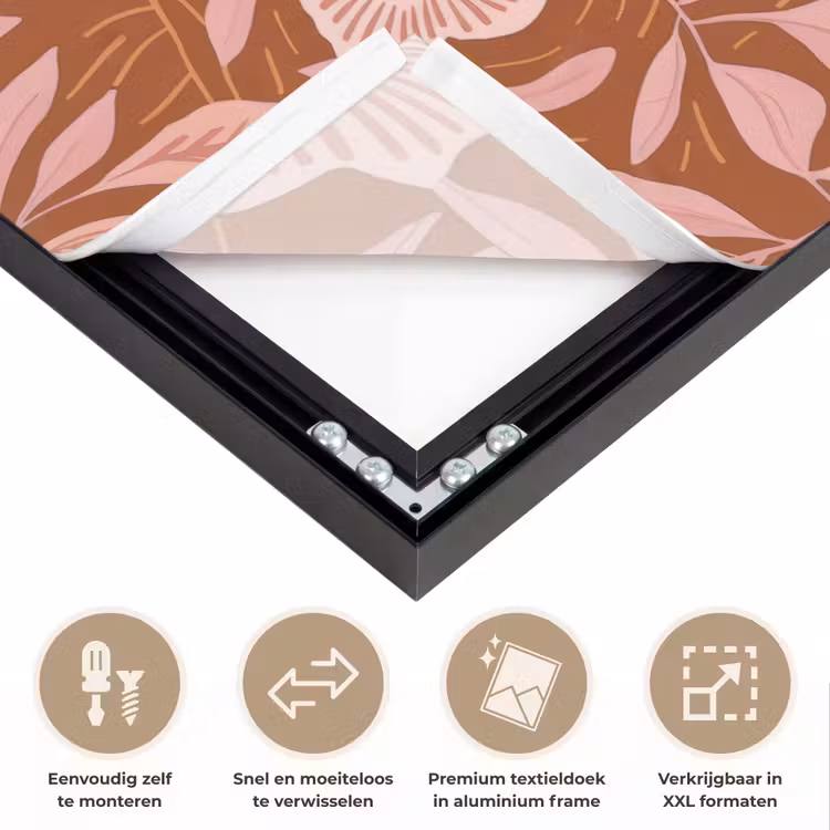 Patroon - Bladeren - Terracotta Textielframe zwart klein 947 -USP_closeupNL