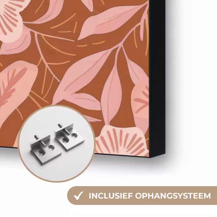 Patroon - Bladeren - Terracotta Textielframe zwart klein 947 -USP_ophangsysteemNL