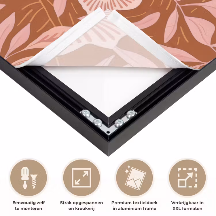 Patroon - Bladeren - Terracotta Textielframe zwart klein 947 -USP_feed_closeupNL