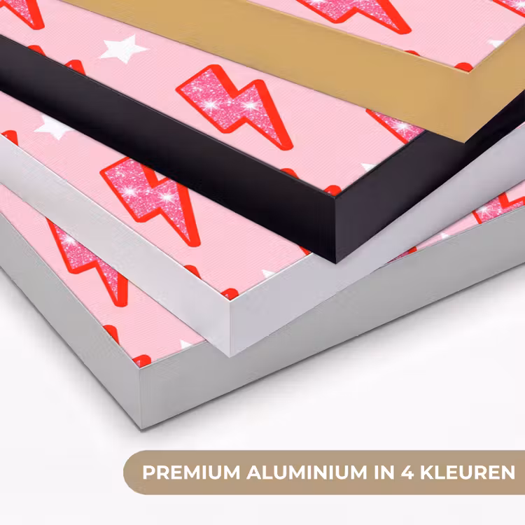 Patroon - Bliksem - Ster - Glitter - Roze Textielframe zwart klein -USP_kleurenNL