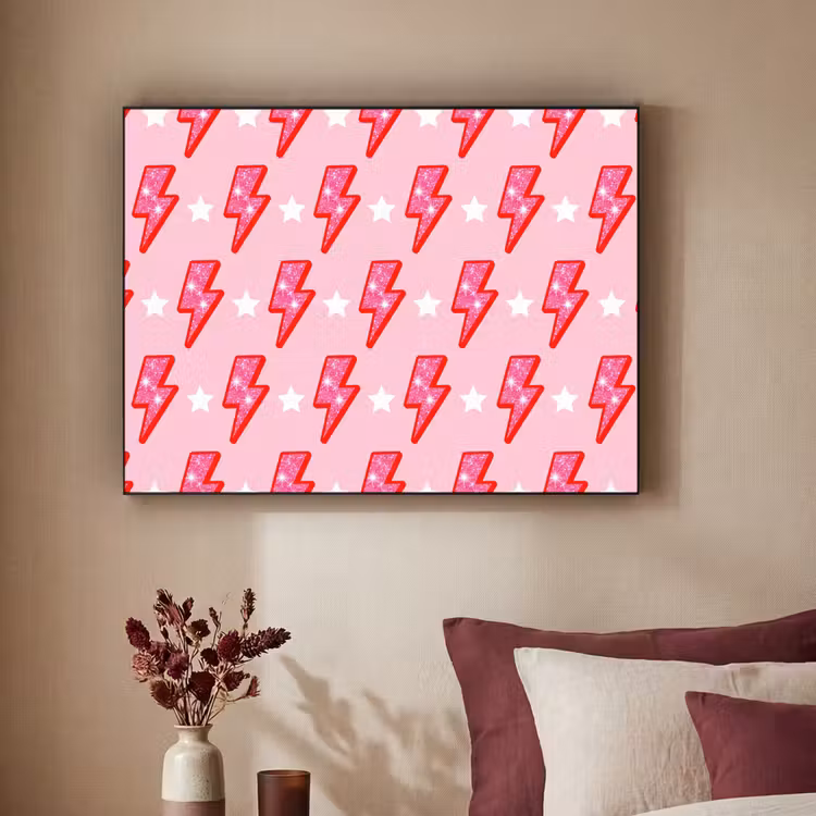 Patroon - Bliksem - Ster - Glitter - Roze Textielframe zwart klein -sfeer1