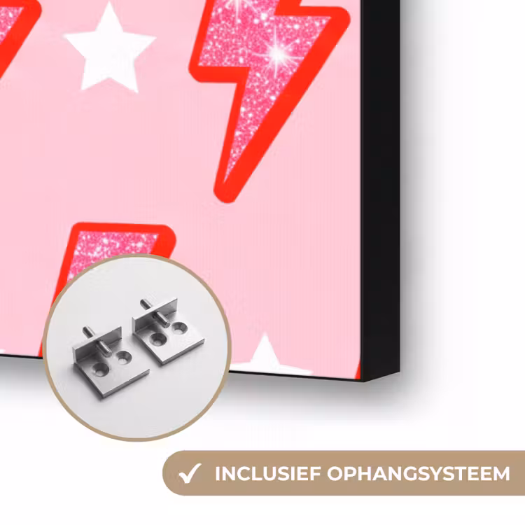 Patroon - Bliksem - Ster - Glitter - Roze Textielframe zwart klein -USP_ophangsysteemNL