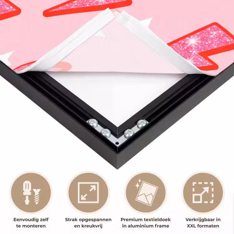Patroon - Bliksem - Ster - Glitter - Roze Textielframe zwart klein -USP_feed_closeupNL