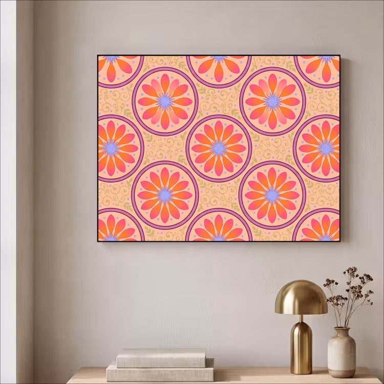 Patroon - Bloemen - Decoratief - Kleurrijk - Modern Textielframe zwart klein -sfeer2