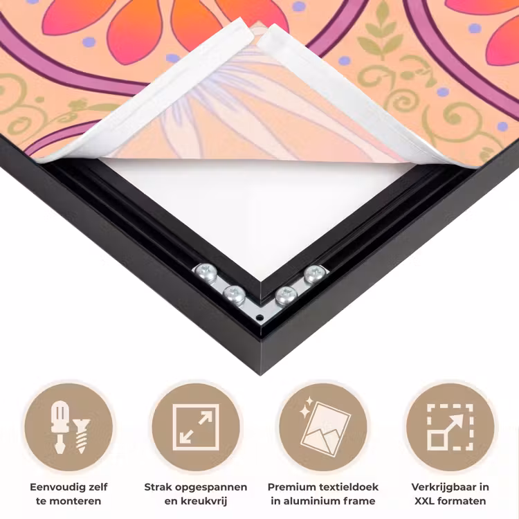 Patroon - Bloemen - Decoratief - Kleurrijk - Modern Textielframe zwart klein -USP_feed_closeupNL