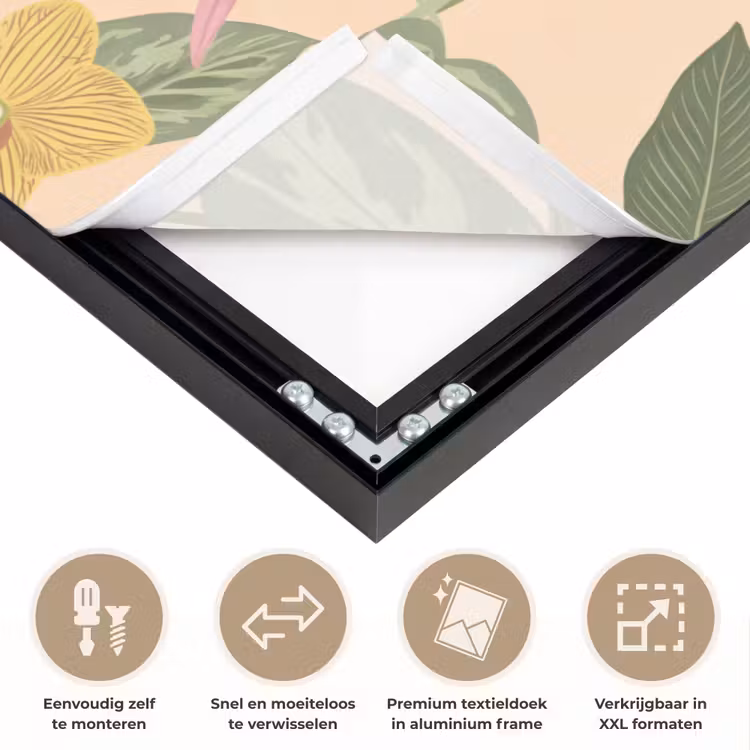 Patroon - Bloemen - Kleurrijk Textielframe zwart klein -USP_closeupNL