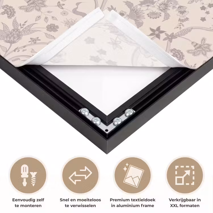 Patroon - Bloemen - Paars Textielframe zwart klein 947 -USP_closeupNL