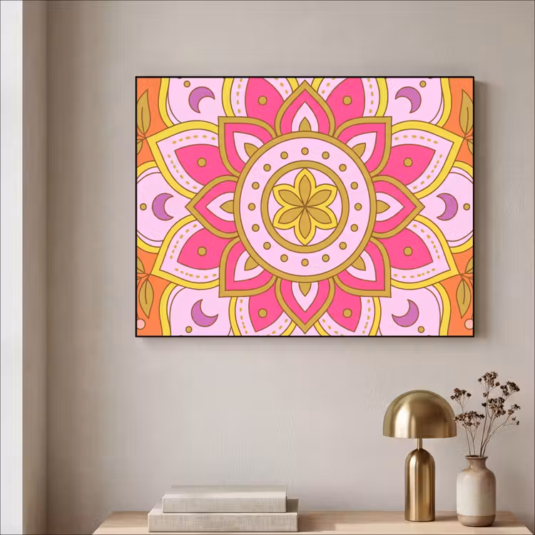 Patroon - Bloemmotief - Decoratie - Abstract - Roze Textielframe zwart klein -sfeer2
