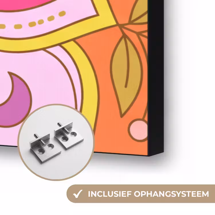 Patroon - Bloemmotief - Decoratie - Abstract - Roze Textielframe zwart klein -USP_ophangsysteemNL