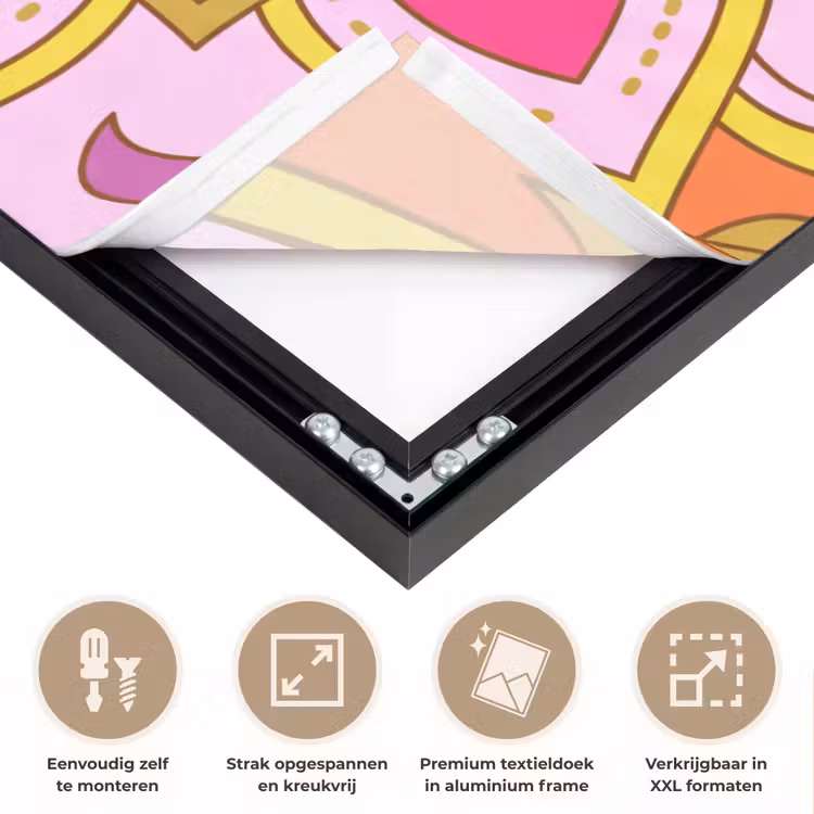 Patroon - Bloemmotief - Decoratie - Abstract - Roze Textielframe zwart klein -USP_feed_closeupNL