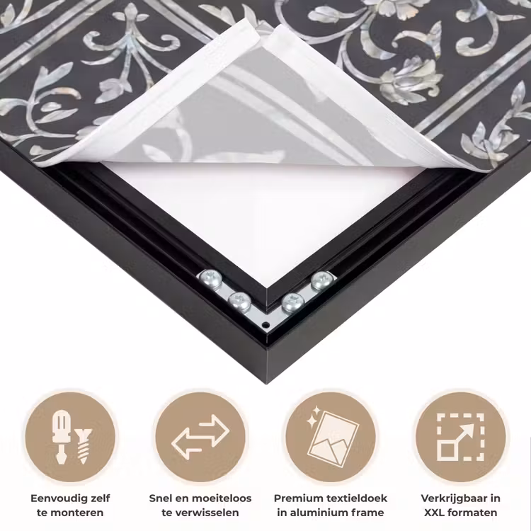 Patroon - Bloemmotief - Decoratie - Klassiek - Zwart Textielframe zwart klein -USP_closeupNL