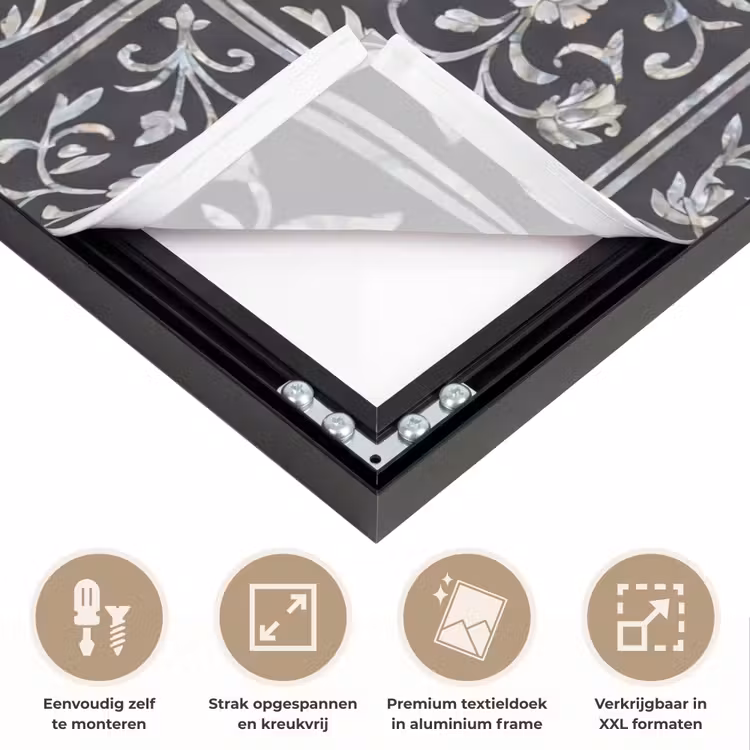 Patroon - Bloemmotief - Decoratie - Klassiek - Zwart Textielframe zwart klein -USP_feed_closeupNL