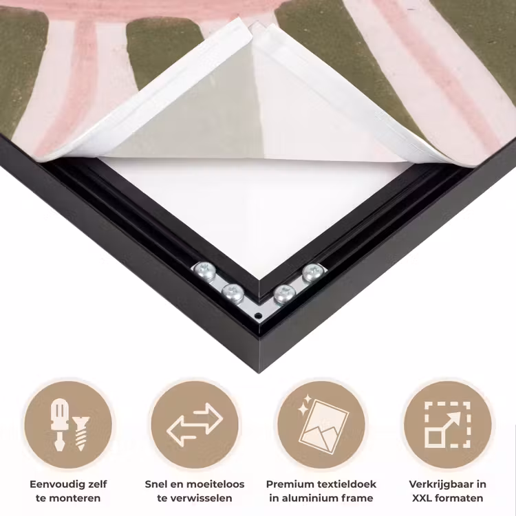 Patroon - Cirkel - Stralen - Abstract - Roze Textielframe zwart klein -USP_closeupNL
