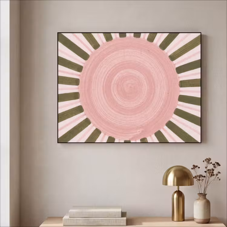 Patroon - Cirkel - Stralen - Abstract - Roze Textielframe zwart klein -sfeer2