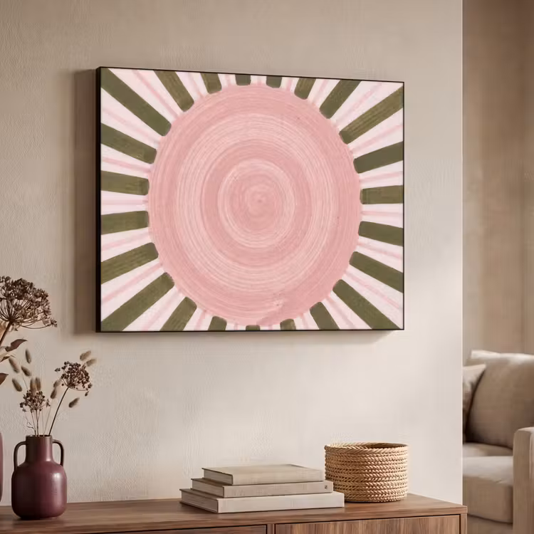 Patroon - Cirkel - Stralen - Abstract - Roze Textielframe zwart klein -sfeer3