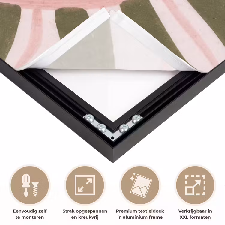 Patroon - Cirkel - Stralen - Abstract - Roze Textielframe zwart klein -USP_feed_closeupNL
