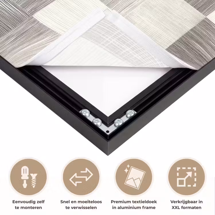 Patroon - Dambord - Houtnerf Textielframe zwart klein 947 -USP_closeupNL