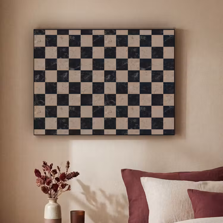 Patroon - Dambord - Marmer Textielframe zwart klein 947 -sfeer1