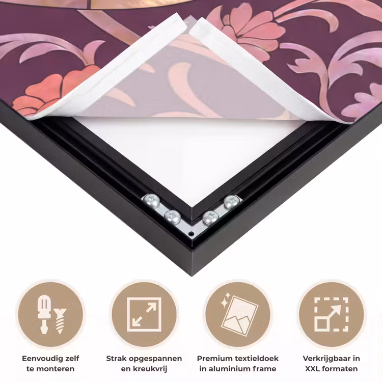 Patroon - Floraal - Oosters - Paars - Goud Textielframe zwart klein -USP_feed_closeupNL