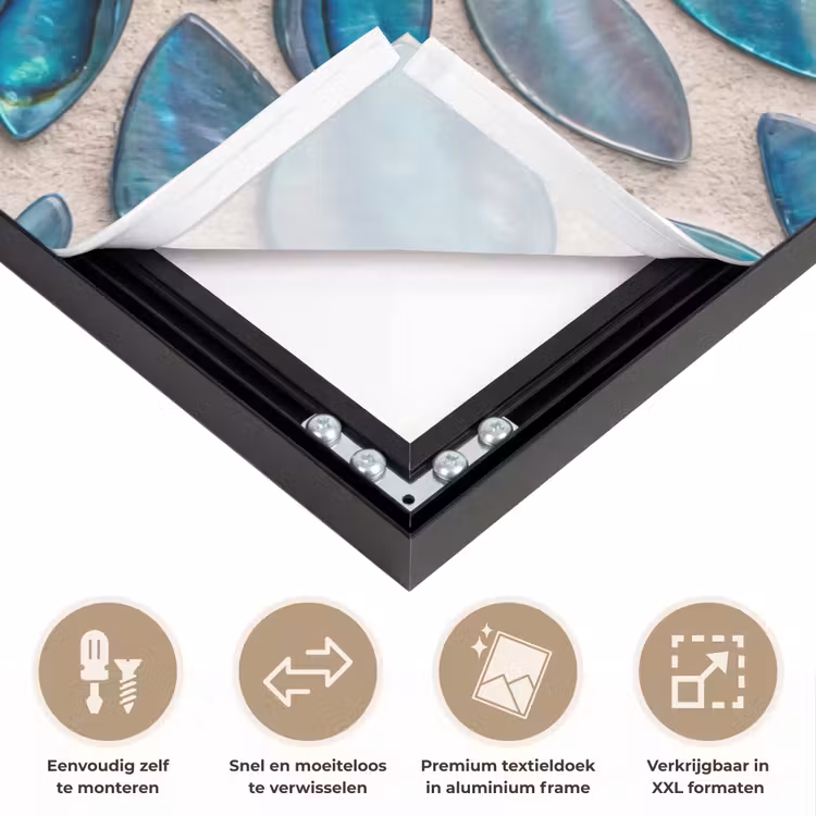 Patroon - Glans - Abstract - Blauw - Decoratie Textielframe zwart klein -USP_closeupNL