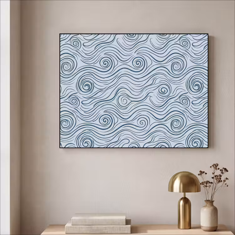 Patroon - Golven - Abstract - Modern - Blauw Textielframe zwart klein -sfeer2