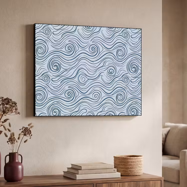 Patroon - Golven - Abstract - Modern - Blauw Textielframe zwart klein -sfeer3