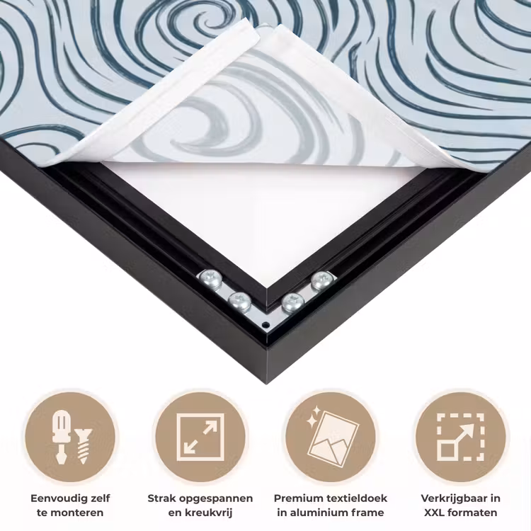 Patroon - Golven - Abstract - Modern - Blauw Textielframe zwart klein -USP_feed_closeupNL