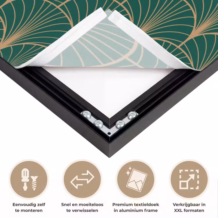 Patroon - Groen - Goud - Symmetrisch Textielframe zwart klein 947 -USP_closeupNL