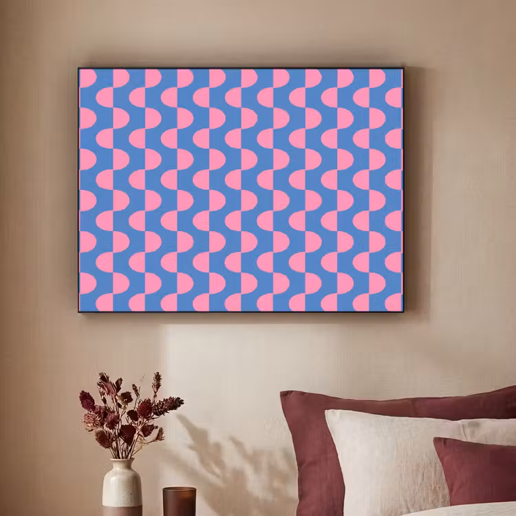 Patroon - Halve cirkels - Abstract - Modern - Roze - Blauw Textielframe zwart klein -sfeer1