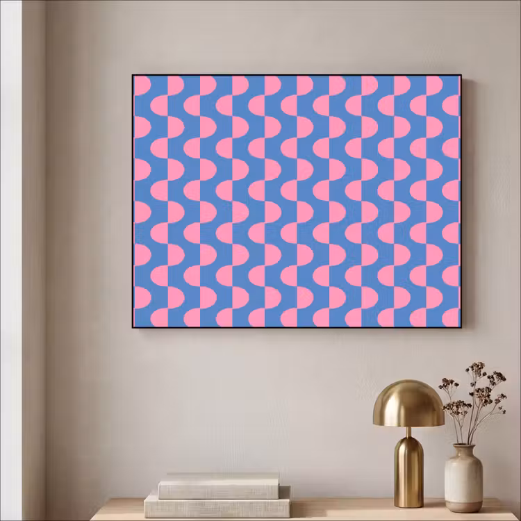 Patroon - Halve cirkels - Abstract - Modern - Roze - Blauw Textielframe zwart klein -sfeer2