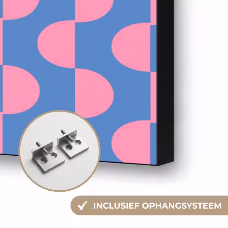 Patroon - Halve cirkels - Abstract - Modern - Roze - Blauw Textielframe zwart klein -USP_ophangsysteemNL