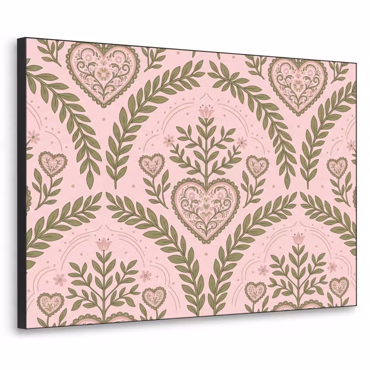 Patroon - Hart - Bloemen - Folkloristisch - Roze Textielframe zwart klein -3d