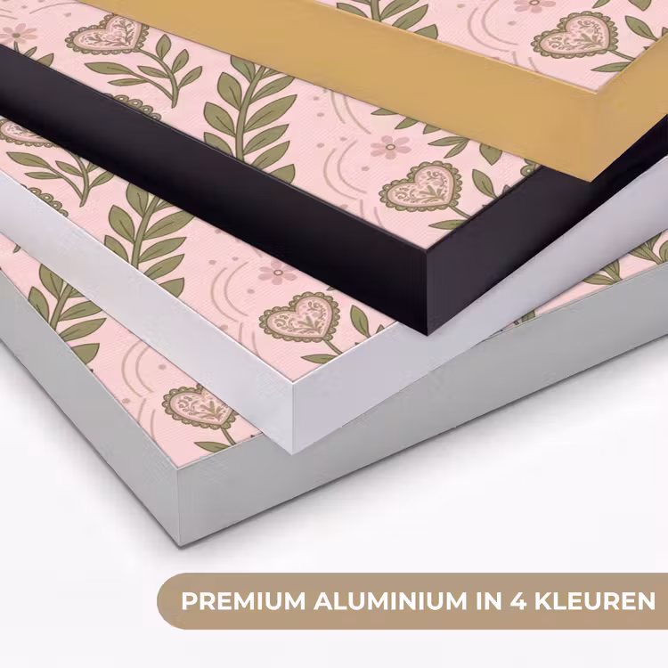 Patroon - Hart - Bloemen - Folkloristisch - Roze Textielframe zwart klein -USP_kleurenNL