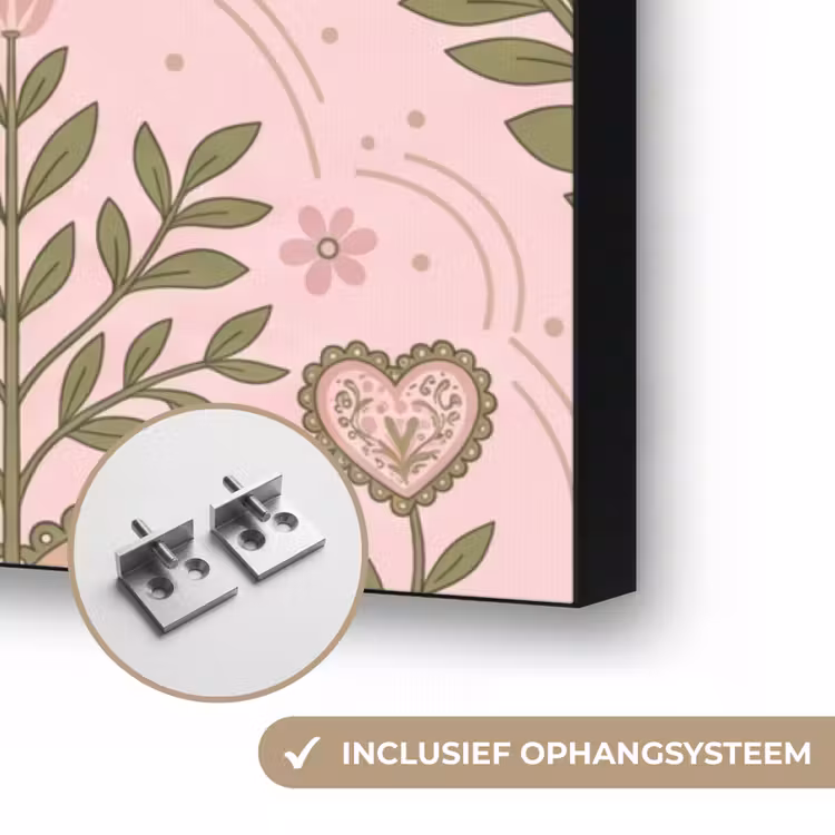 Patroon - Hart - Bloemen - Folkloristisch - Roze Textielframe zwart klein -USP_ophangsysteemNL