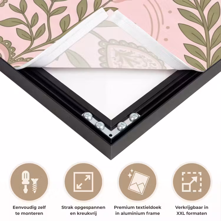 Patroon - Hart - Bloemen - Folkloristisch - Roze Textielframe zwart klein -USP_feed_closeupNL