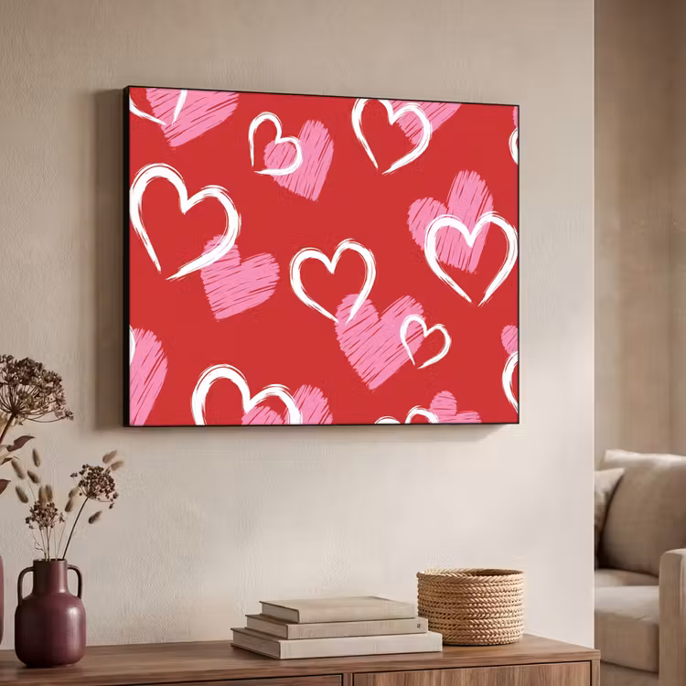 Patroon - Hartjes - Roze - Valentijn Textielframe - compleet frame klein -sfeer3