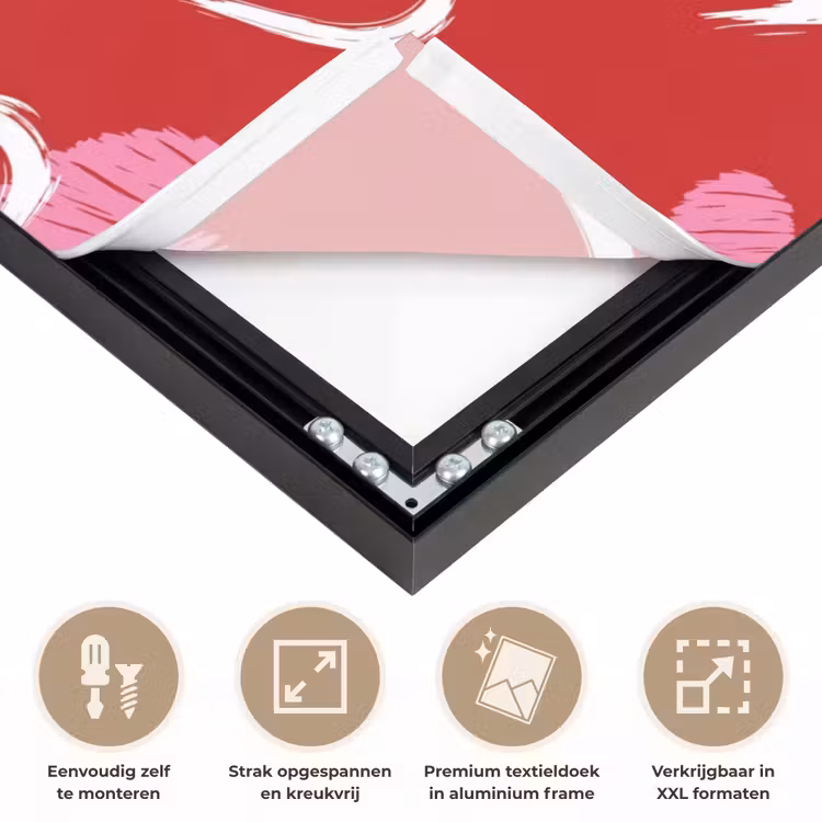 Patroon - Hartjes - Roze - Valentijn Textielframe zwart klein -USP_feed_closeupNL