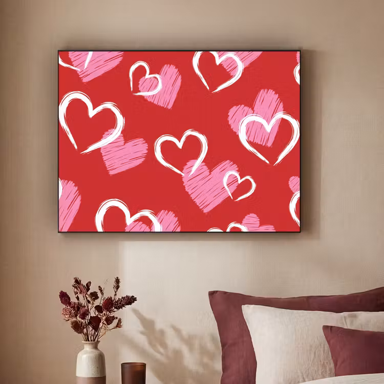 Patroon - Hartjes - Roze - Valentijn Textielframe - compleet frame klein -sfeer1