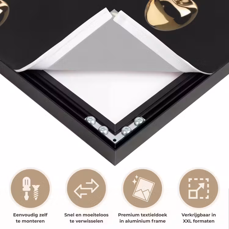 Patroon - Kersen - Goud - Chrome Textielframe zwart klein -USP_closeupNL
