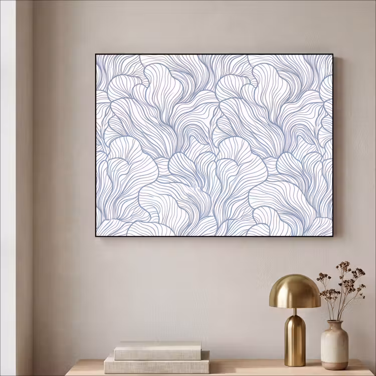 Patroon - Lijnen - Organisch - Abstract - Blauw Textielframe zwart klein -sfeer2