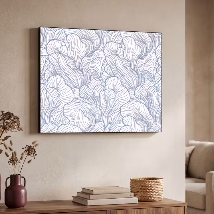Patroon - Lijnen - Organisch - Abstract - Blauw Textielframe zwart klein -sfeer3