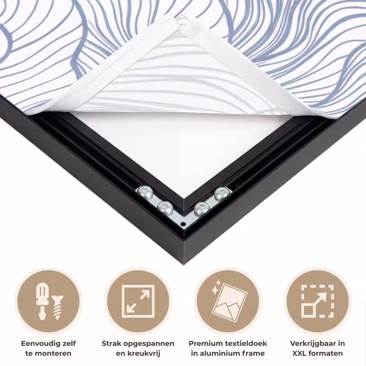 Patroon - Lijnen - Organisch - Abstract - Blauw Textielframe zwart klein -USP_feed_closeupNL