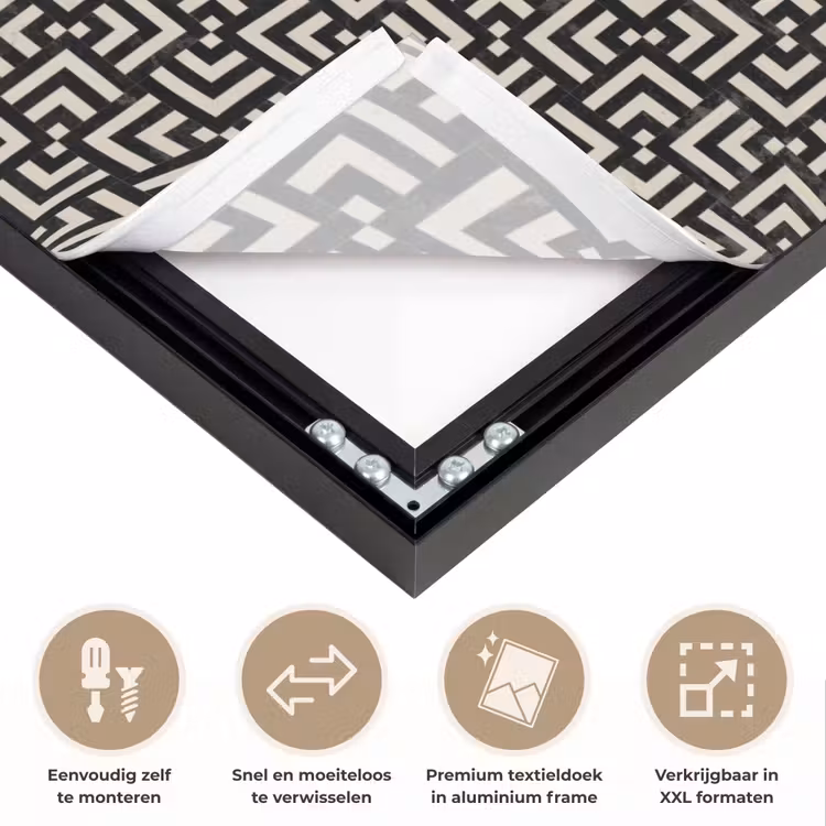 Patroon - Marmer - Zwart Textielframe zwart klein 947 -USP_closeupNL