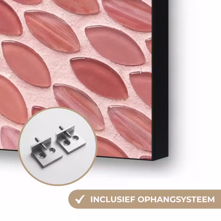 Patroon - Mozaïek - Ovaal - Abstract - Roze Textielframe zwart klein -USP_ophangsysteemNL