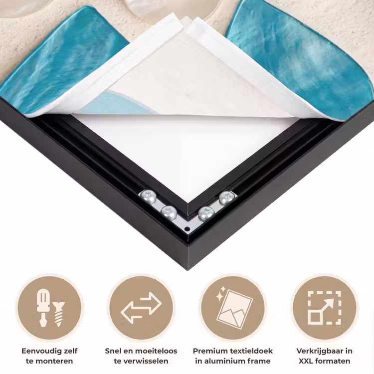 Patroon - Mozaïek - Schelpen - Abstract - Turquoise Textielframe zwart klein -USP_closeupNL